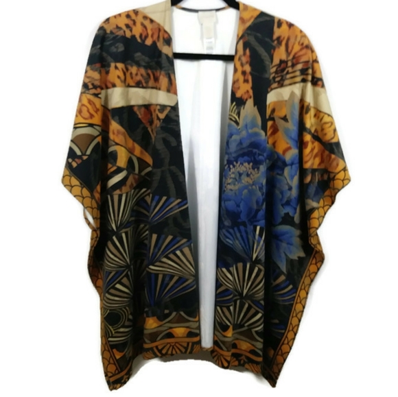 Chico's Cheetah Festival Ruana Open Front Wrap Kimono Poncho One Size - Picture 11 of 16